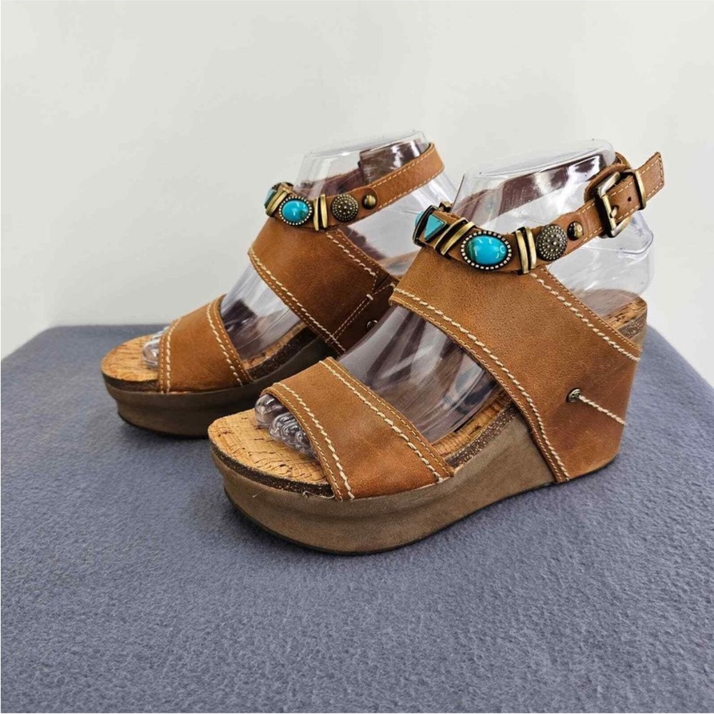 OTBT Layover Heeled Leather Sandals Buckle Jeweled Strap Women's Size 6M